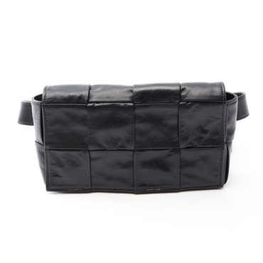 BOTTEGA VENETA Cassette Maxi Intrecciato Belt Waist bum bag leather Black Used
