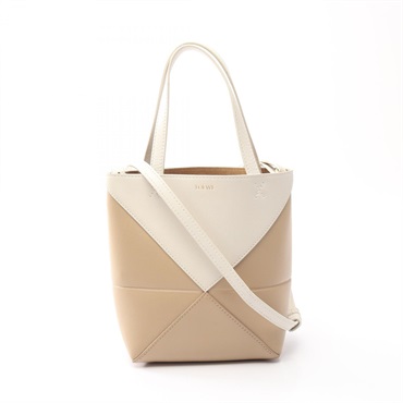 LOEWE Puzzle Fold Mini Shoulder Crossbody Handbag leather Beige Beige Used Women