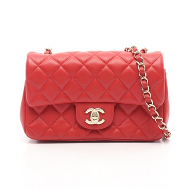 CHANEL Mini Matelasse 20 Chain Crossbody Shoulder Bag Lamb leather Red GHW Used