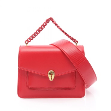 BVLGARI Serpenti Forever Chain Shoulder Crossbody Handbag leather Red Used Women