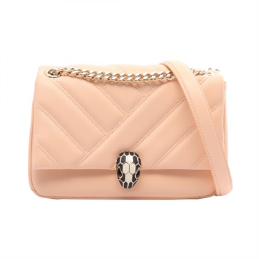 BVLGARI Serpenti Cabochon Chain Shoulder Handbag leather Pink Purple Used Women