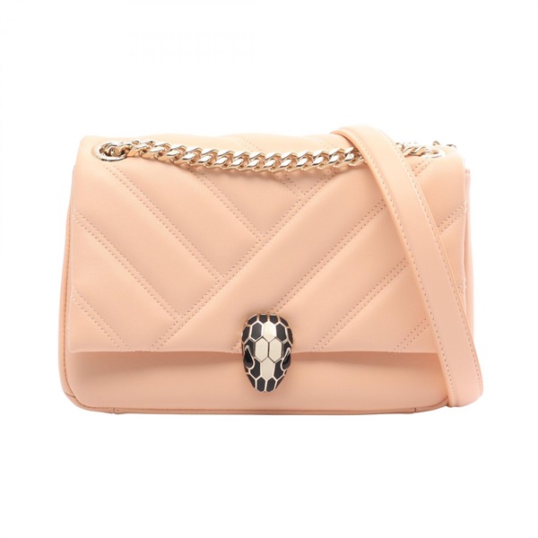 BVLGARI Serpenti Cabochon Chain Shoulder Handbag leather Pink Purple Used Women