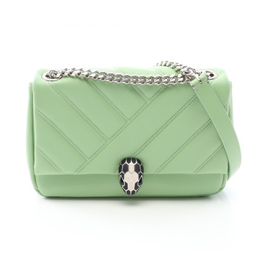 BVLGARI Serpenti Cabochon Chain Shoulder Handbag 291089 leather Green Used Women