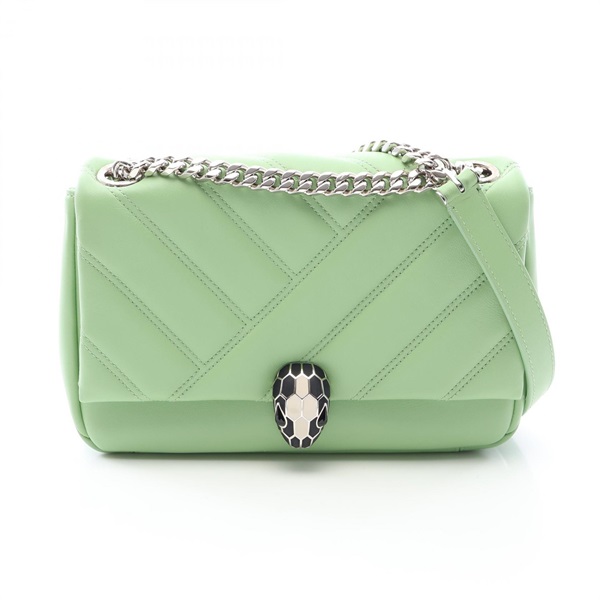 BVLGARI Serpenti Cabochon Chain Shoulder Handbag 291089 leather Green Used Women