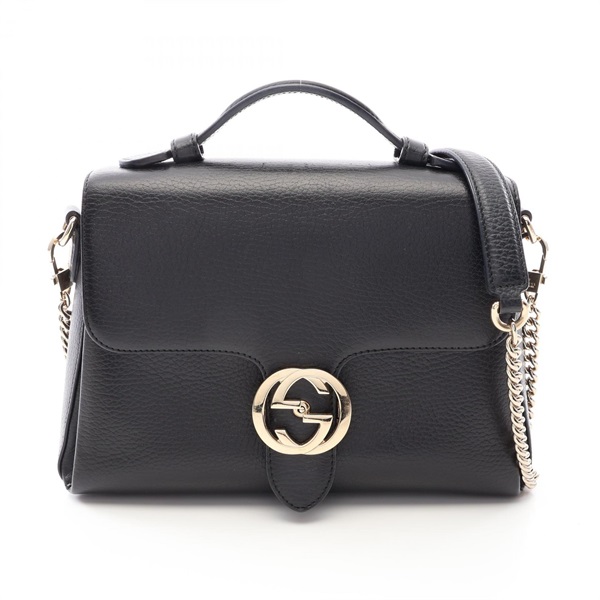 GUCCI Interlocking G Chain Shoulder Crossbody Handbag 510302 leather Black Used