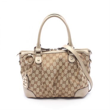 GUCCI Sukey GG Canvas Shoulder Handbag 247902 Leather Beige Brown Gold Used