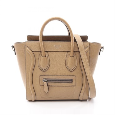 CELINE Luggage Nano Shopper Shoulder Crossbody Handbag leather Beige Used Women