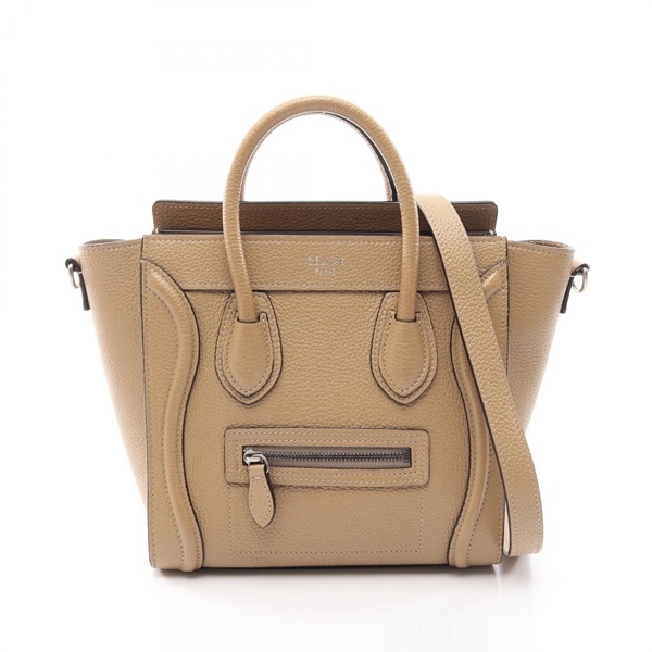 CELINE Luggage Nano Shopper Shoulder Crossbody Handbag leather Beige Used Women