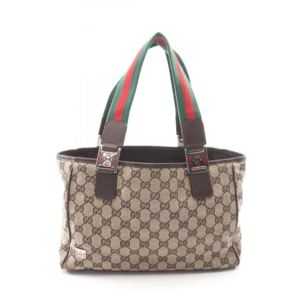 GUCCI GG Canvas Horsebit Sherry Line Handbag 145810 Leather Beige Brown Used