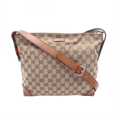 GUCCI GG canvas sherry line Shoulder Bag 337598 Leather Beige Brown Used Women
