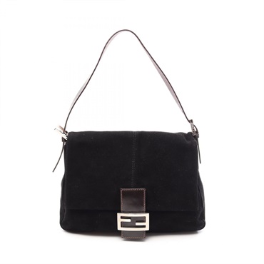 FENDI Mamma Bucket Shoulder Handbag leather Suede Black SHW Used Women
