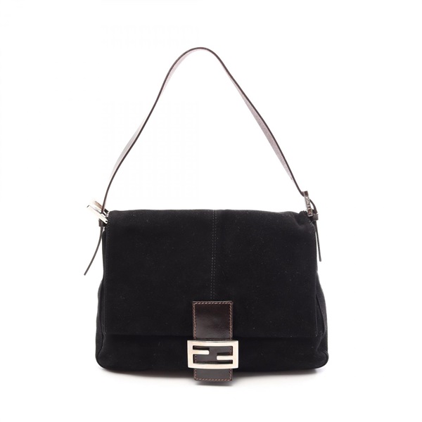 FENDI Mamma Bucket Shoulder Handbag leather Suede Black SHW Used Women