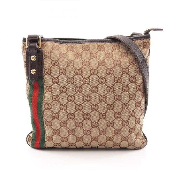 GUCCI GG canvas Shoulder Crossbody Bag 144388 leather Beige Brown Used women