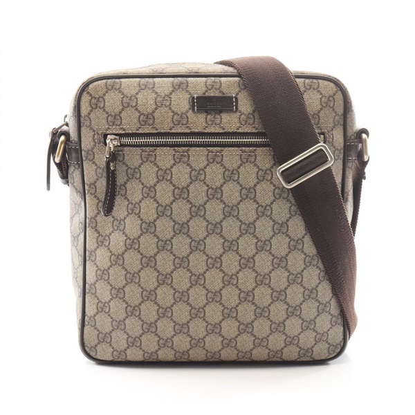 GUCCI GG Supreme Crossbody Shoulder Bag 201448 canvas leather Beige Brown Used