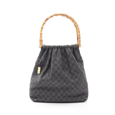 GUCCI Bamboo GG pattern Shoulder Hand Bag 92709 canvas leather Navy Used Women