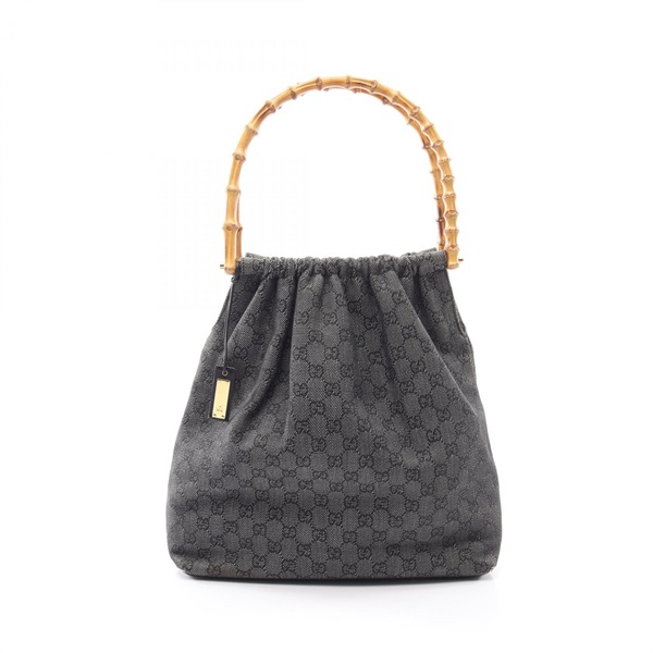 GUCCI Bamboo GG pattern Shoulder Hand Bag 92709 canvas leather Navy Used Women