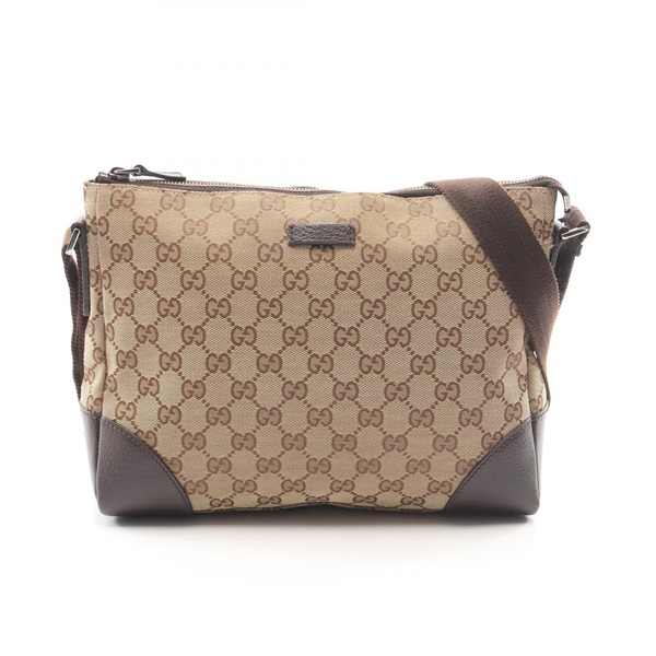 GUCCI GG canvas Crossbody Shoulder Bag 114273 canvas leather Beige Brown Used