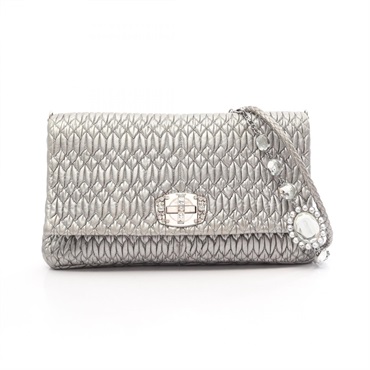 Miu Miu NAPPA CRYSTAL Matelasse Chain Shoulder Bag leather Silver Used Women