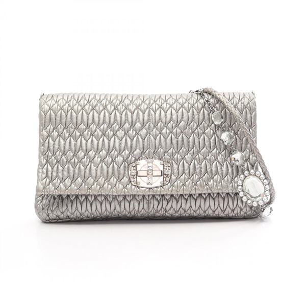 Miu Miu NAPPA CRYSTAL Matelasse Chain Shoulder Bag leather Silver Used Women