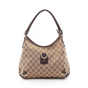 GUCCI Abbey GG canvas Shoulder Bag 130738 Leather Beige Brown Used Women