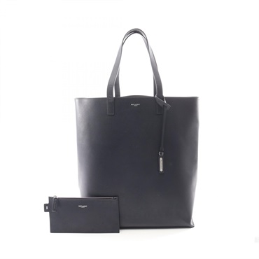 SAINT LAURENT PARIS Shopping Bucket Tote Handbag leather Navy Used unisex