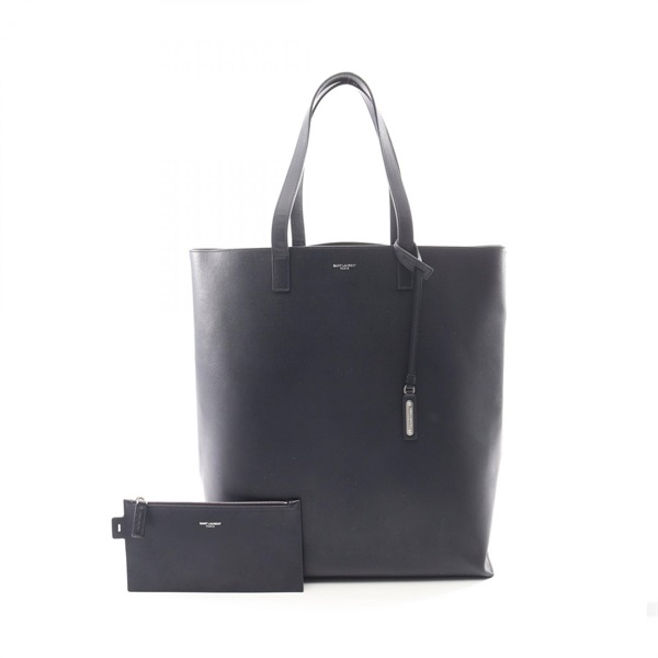 SAINT LAURENT PARIS Shopping Bucket Tote Handbag leather Navy Used unisex