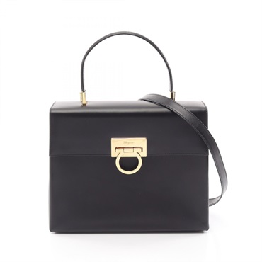 Salvatore Ferragamo Gancini Shoulder Handbag Leather Black Used Women GHW