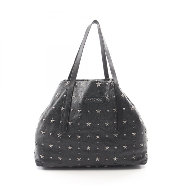 JIMMY CHOO PIMLICO Star Studs Shoulder Tote Bag leather Black Used Women