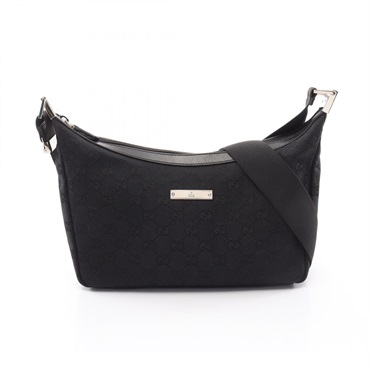 GUCCI GG canvas Crossbody Shoulder Bag 35098 canvas leather Black Used Women
