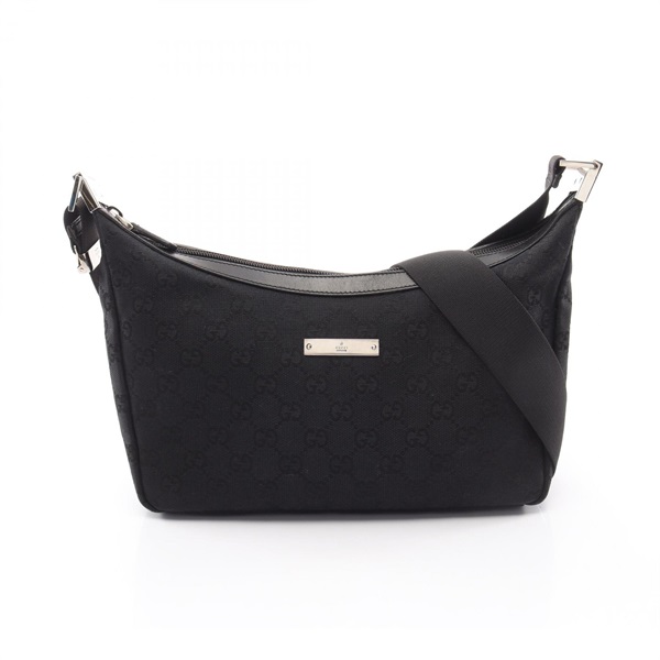 GUCCI GG canvas Crossbody Shoulder Bag 35098 canvas leather Black Used Women