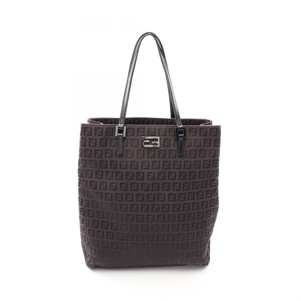 FENDI Zucchino Tote Shoulder Handbag canvas leather Brown Used Women FF