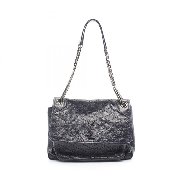 SAINT LAURENT PARIS Niki Large Chain Shoulder Bag leather Navy Used Women