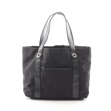 BVLGARI Logomania Tote Shoulder Handbag canvas leather Black Used Women