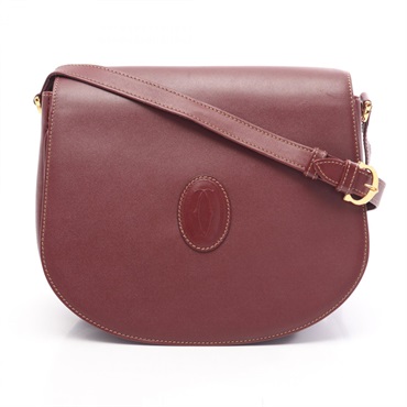 CARTIER Must Line Crossbody Shoulder Bag leather Bordeaux Used Women GHW