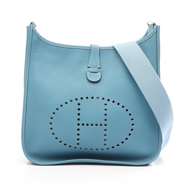 HERMES Evelyne I GM Shoulder Crossbody Bag Clemence leather Blue jean SHW Used J
