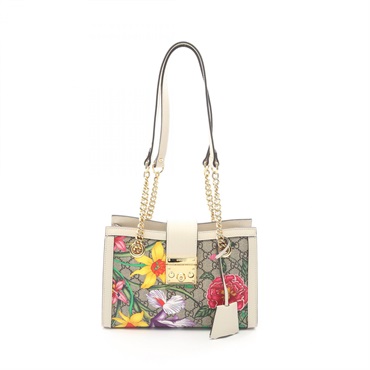 GUCCI Padlock GG Small GG Flora Shoulder Bag 498156 canvas leather Beige Used