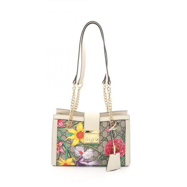 GUCCI Padlock GG Small GG Flora Shoulder Bag 498156 canvas leather Beige Used