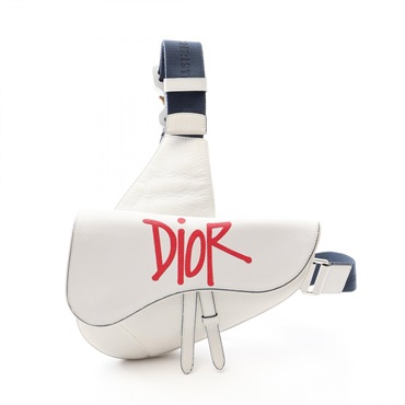 Christian Dior Saddle Waist Belt Crossbody Bag leather White Navy Red Used Women
