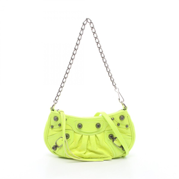 BALENCIAGA LE CAGOLE MINI BB Crossbody Handbag 695814 leather Neon Yellow Used