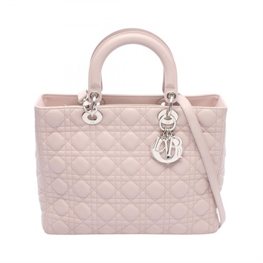 Christian Dior Lady Dior Large Cannage Shoulder Handbag leather Pink Used Women
