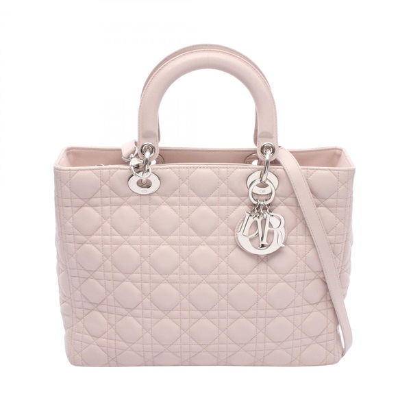 Christian Dior Lady Dior Large Cannage Shoulder Handbag leather Pink Used Women
