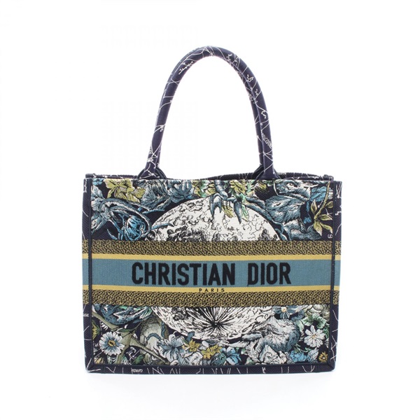 Christian Dior BOOK TOTE Medium Logo Handbag canvas Navy Multicolor Used Women