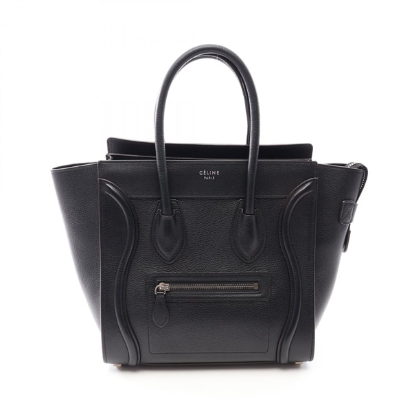 CELINE Luggage micro shopper Tote hand Bag leather Black Used Women