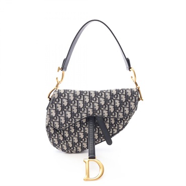 Christian Dior SADDLE Oblique Handbag M0446CTZQ canvas leather Navy Beige Used