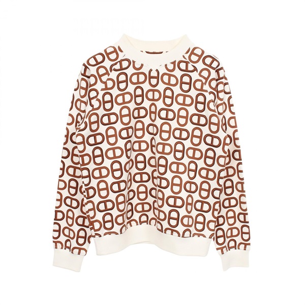 HERMES CHAINE D'ANCRE Sweatshirt #34 cotton White Brown White Used Women