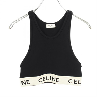 CELINE Logo Athletic Knit Sports Bra Tank top 2A68L372N cotton Black Used size S