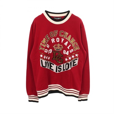 DOLCE & GABBANA Bead Embroidery College Sweatshirt #46 cotton Red Used mens