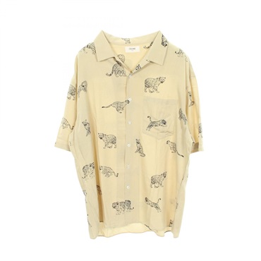 CELINE Animal print Hawaiian loose Shirt #38 2C730362Q Rayon Khaki Used mens