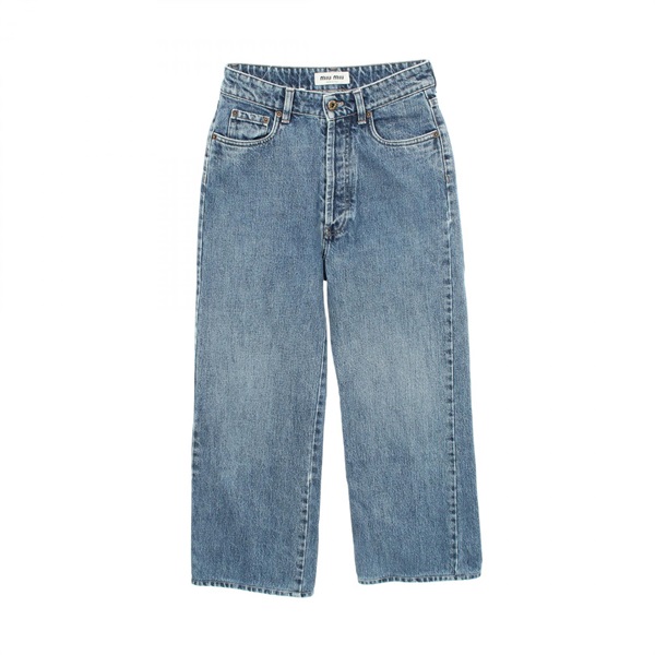 Miu Miu Logo leather patch Button fly Wide Denim Pants #25 GWP500 cotton Used