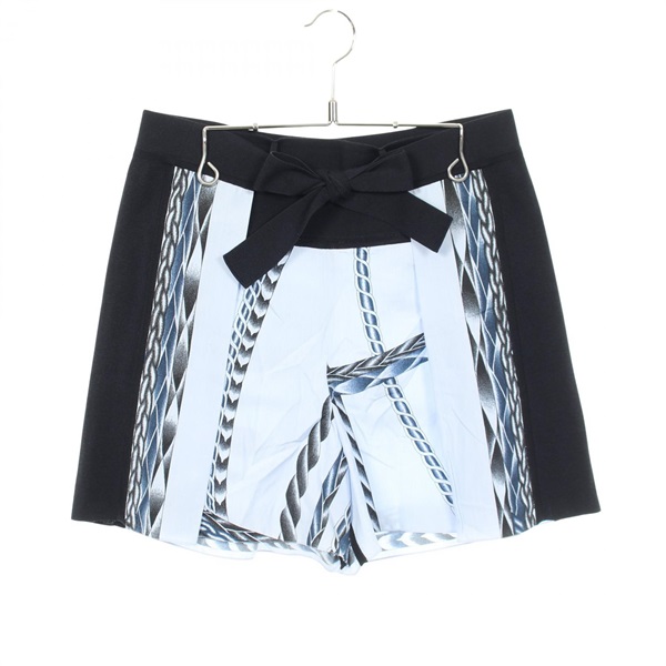 HERMES Panel Short Pants #38 cotton Rayon Blue Navy Used Women
